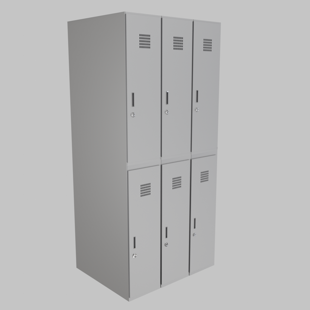 A personal 3×2 metal clothing locker without shelves and with ventilation, 900 × 500 × 1910 mm.
