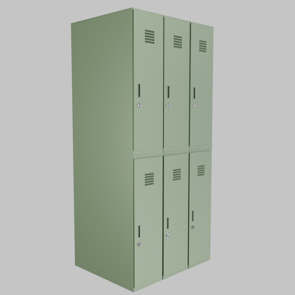 Metal clothing locker 3×2 with shelves — personal storage with ventilation, size 900×500×1910 mm.