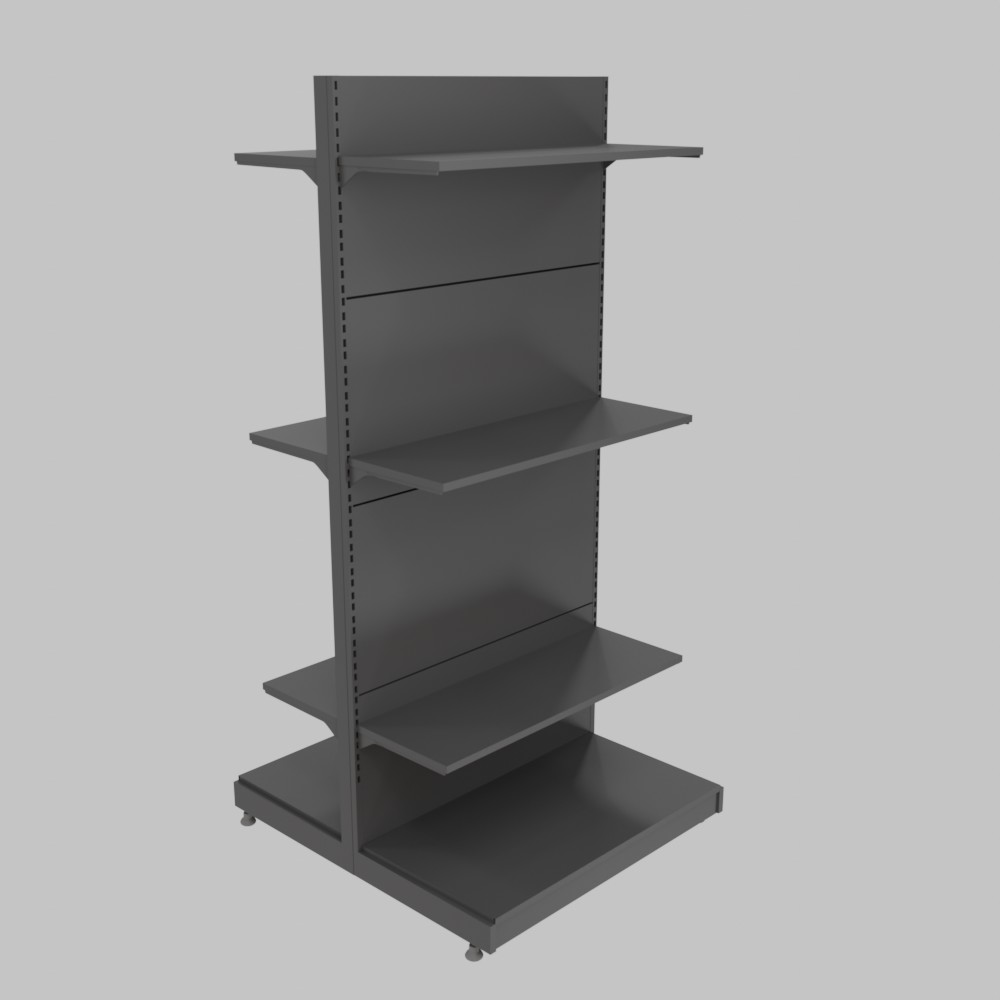 Double-sided shelving unit with 3 shelves