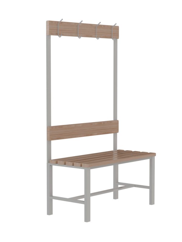 Wooden hallway bench with hooks and metal frame by GOLDISPLAY