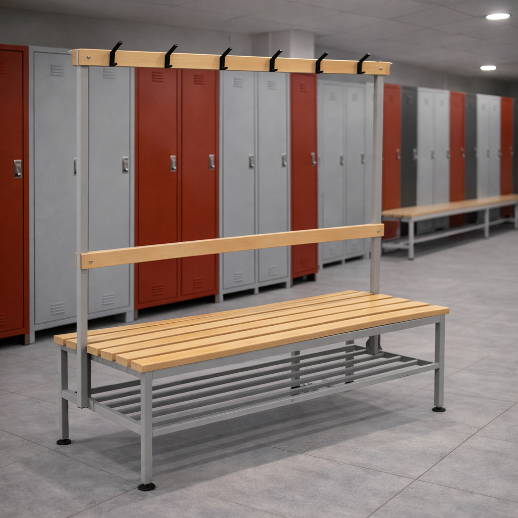 Locker room bench with coat hooks and shoe shelf by AV4