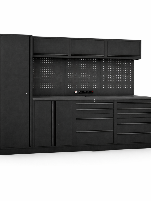 Industrial workbench with storage cabinets and pegboard by AV4