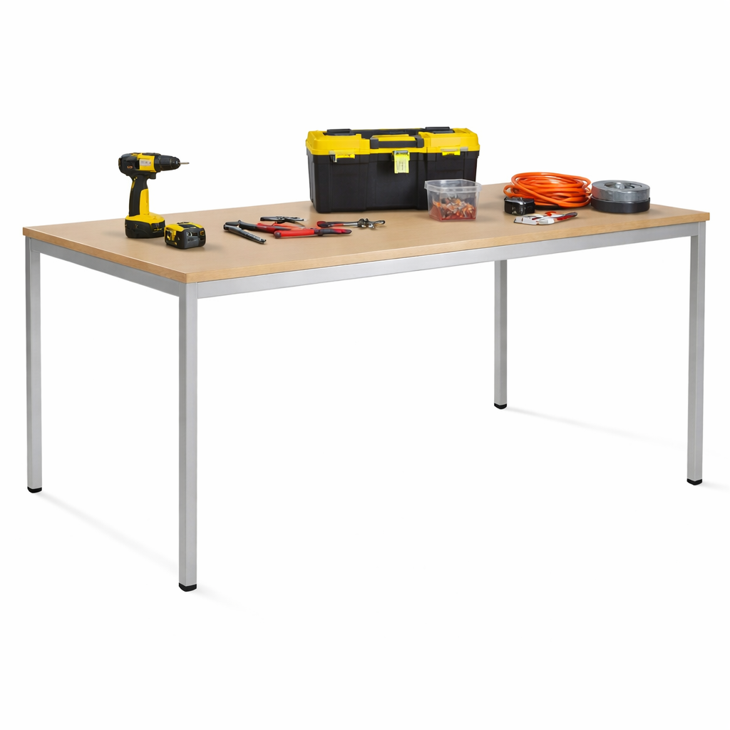 Industrial work table with scratch-resistant laminated top and metal frame AV4