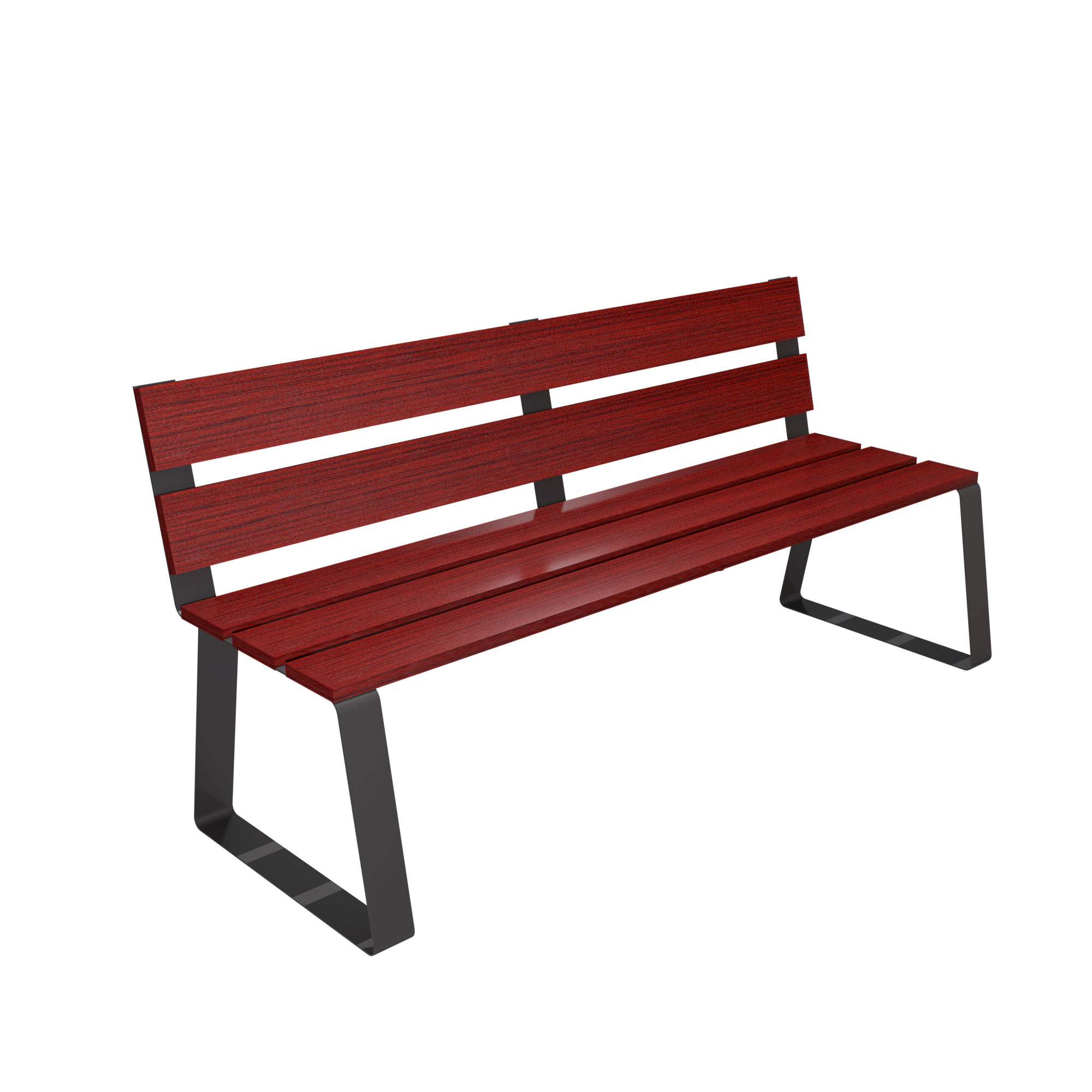 Metal Outdoor Bench with Red Wood Slats and Backrest