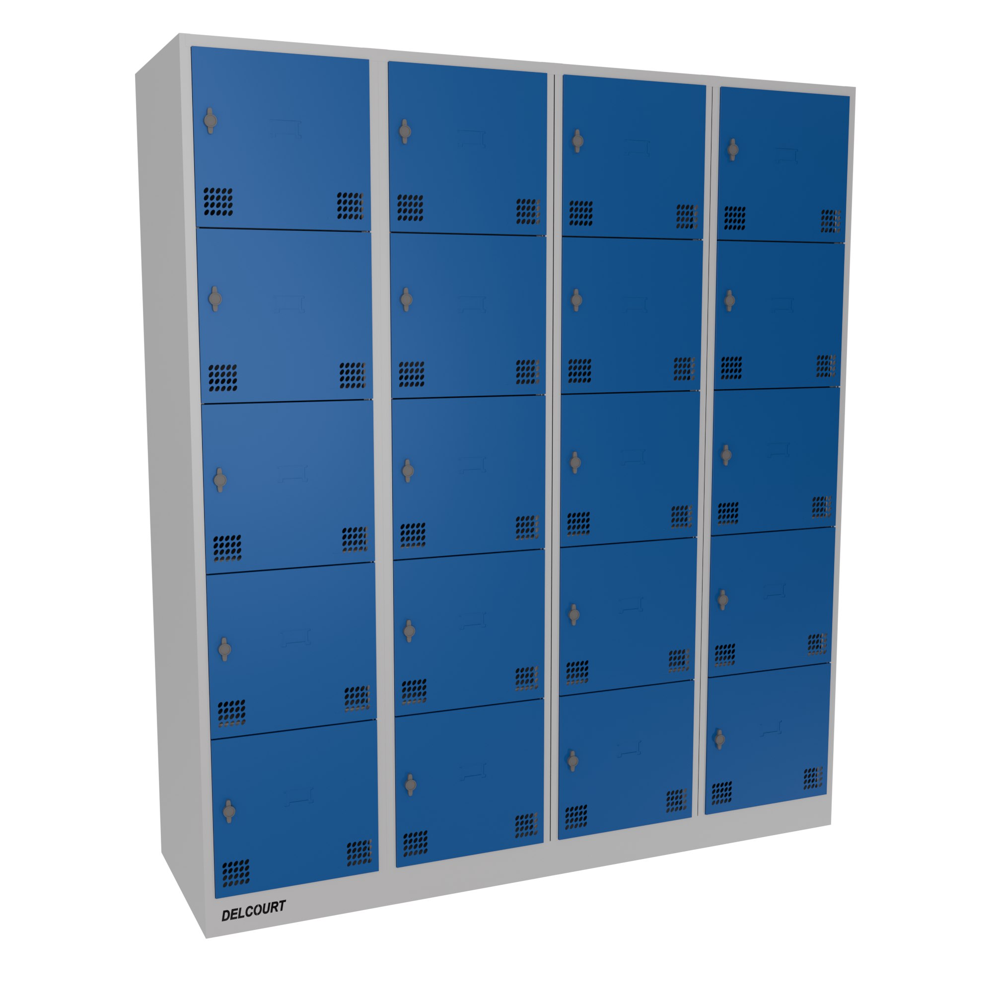 Twenty door metal locker with ventilated steel doors