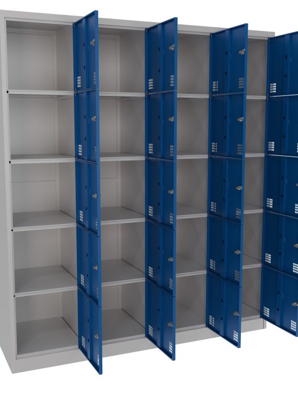 Twenty door metal locker with ventilated steel doors