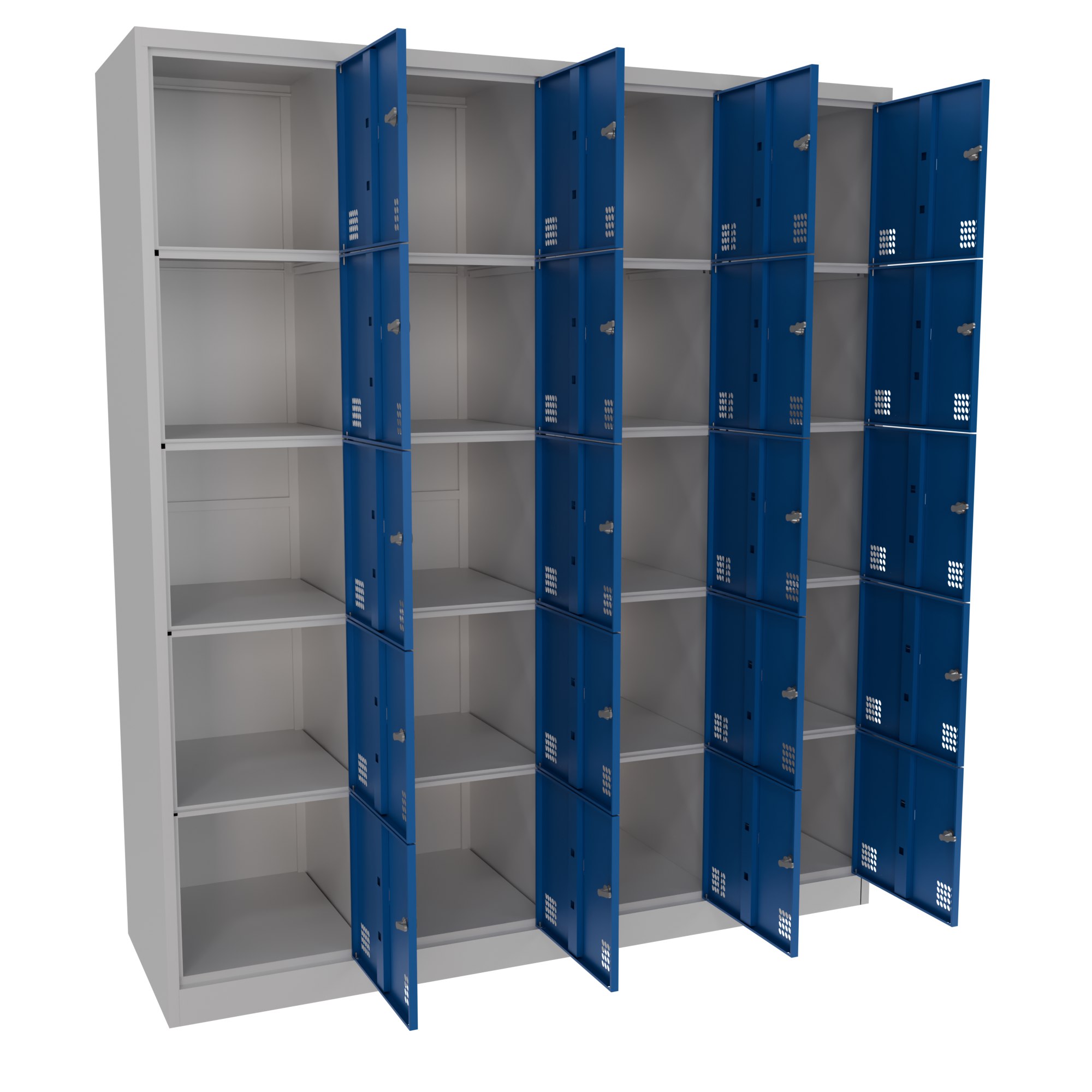 Twenty door metal locker with ventilated steel doors
