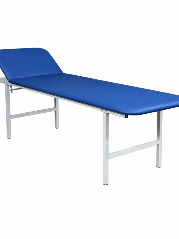 KRP medical examination couch with adjustable headrest and powder-coated metal frame on white background