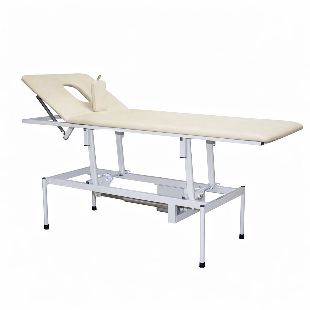 Electric massage couch KM-E with adjustable height and metal frame for medical and therapeutic procedures