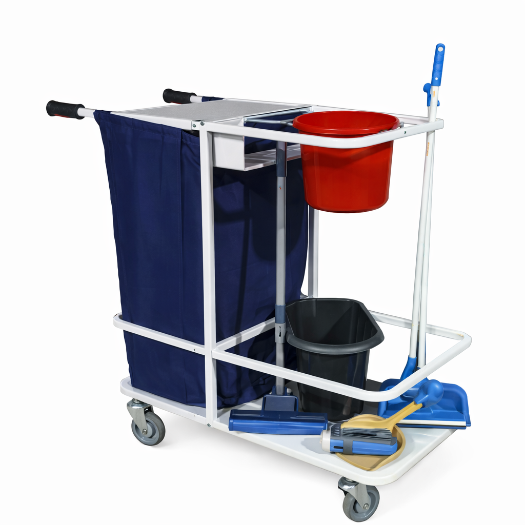 TUP janitorial cleaning trolley with bag, buckets and mop holders medical housekeeping cart