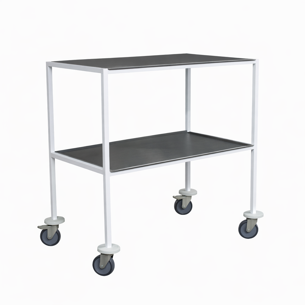 SIS-2 medical instrument table two-tier stainless steel mobile trolley with wheels