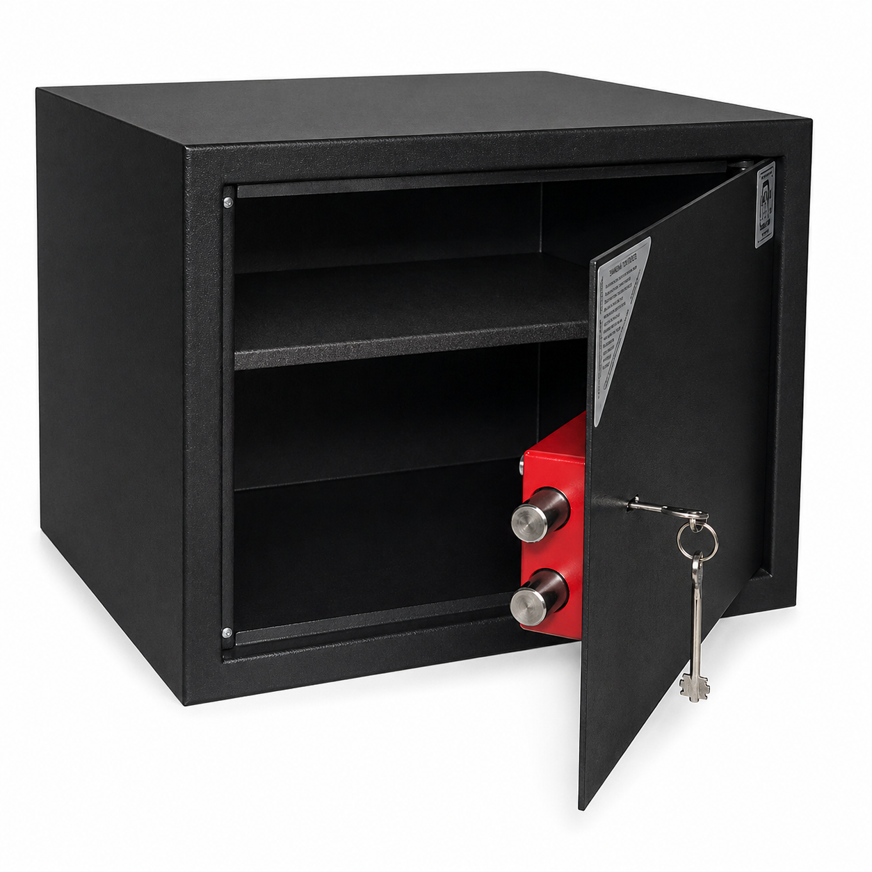 heavy duty metal office safe with open door and locking bolts